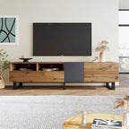 Meuble TV Wood+Grey 70,9 avec rangement et porte abattante pour TV jusqu'à 80