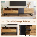 Meuble TV Wood+Grey 70,9 avec rangement et porte abattante pour TV jusqu'à 80