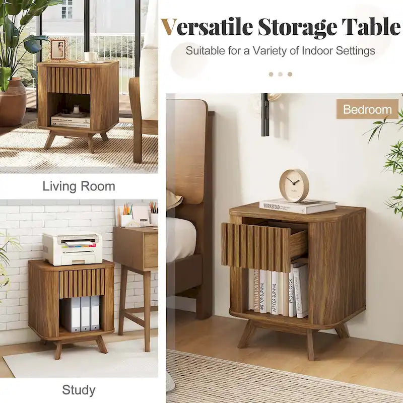 Lot de 1 ou 2 tables de chevet en bois (avec tiroir et étagère ouverte)