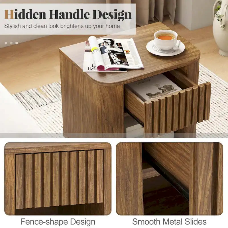 Lot de 1 ou 2 tables de chevet en bois (avec tiroir et étagère ouverte)