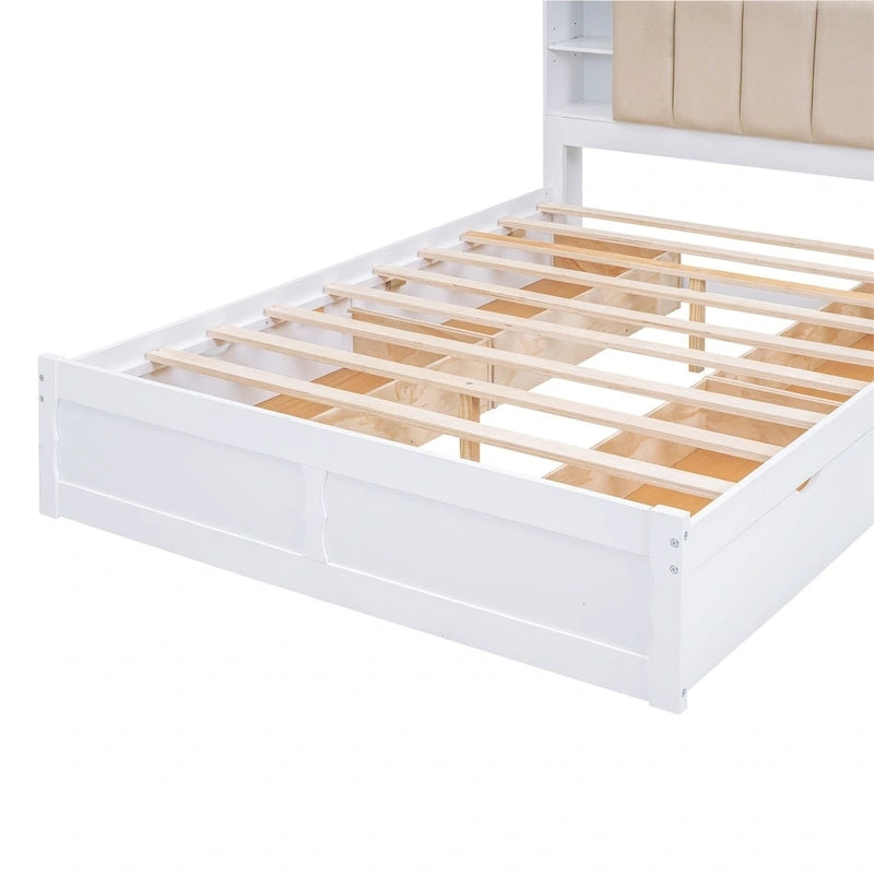 Lit plateforme avec tête de lit de rangement