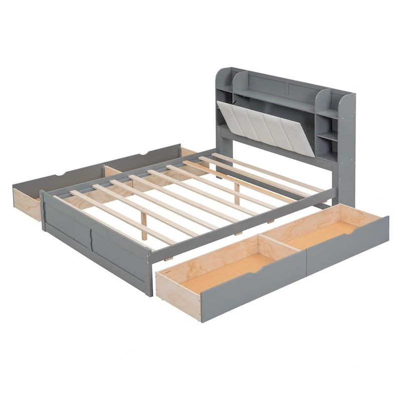 Lit plateforme avec tête de lit de rangement