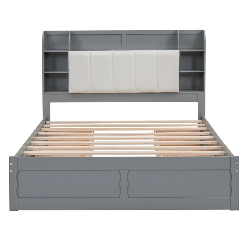 Lit plateforme avec tête de lit de rangement