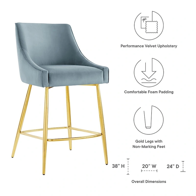 Tabouret de comptoir en velours haute performance