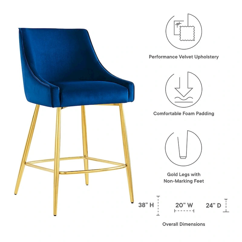 Tabouret de comptoir en velours haute performance