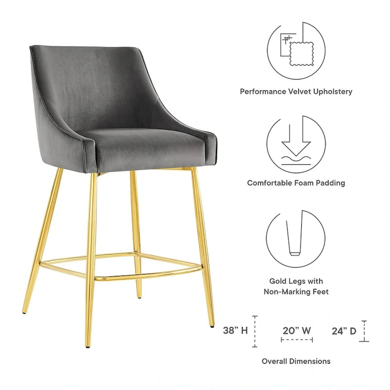 Tabouret de comptoir en velours haute performance