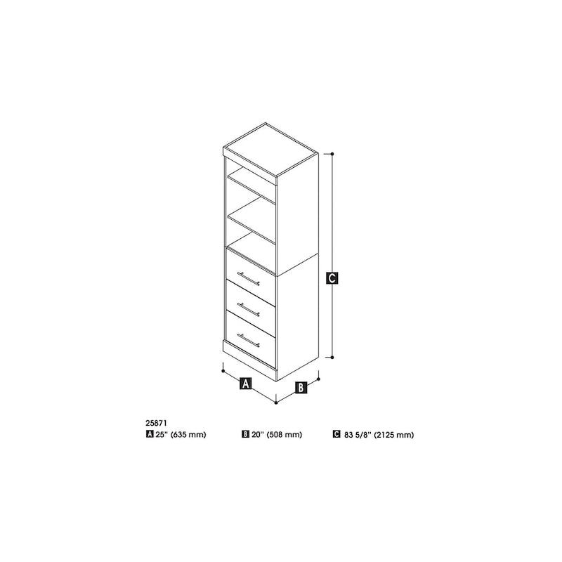 Armoire 25" avec portes et tiroirs | Blanc / Antigua / Gris écorce | Assemblage par 2 personnes