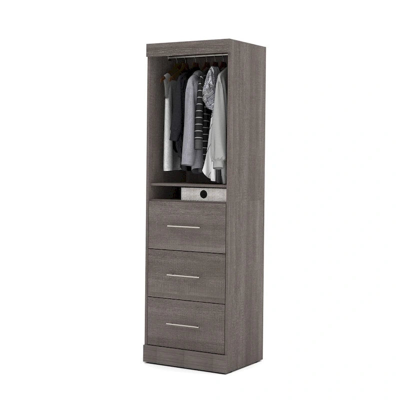 Armoire 25" avec portes et tiroirs | Blanc / Antigua / Gris écorce | Assemblage par 2 personnes