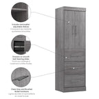 Armoire 25" avec portes et tiroirs | Blanc / Antigua / Gris écorce | Assemblage par 2 personnes
