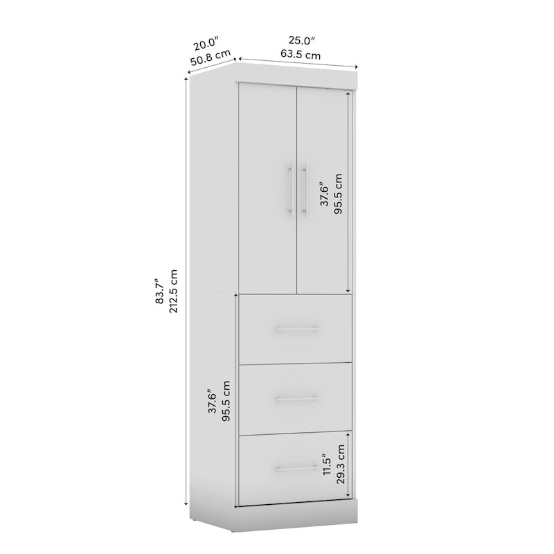 Armoire 25" avec portes et tiroirs | Blanc / Antigua / Gris écorce | Assemblage par 2 personnes