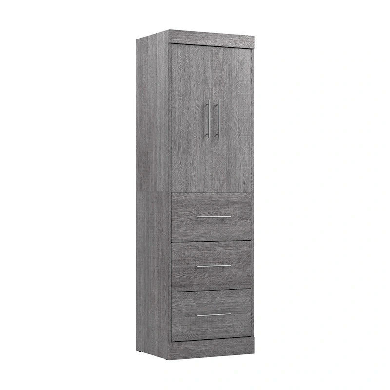 Armoire 25" avec portes et tiroirs | Blanc / Antigua / Gris écorce | Assemblage par 2 personnes