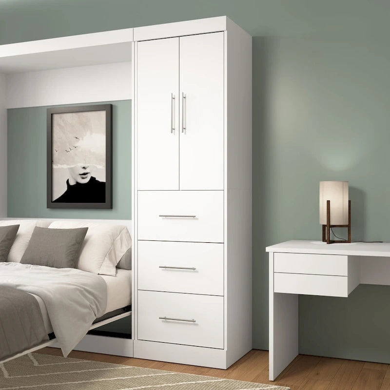 Armoire 25" avec portes et tiroirs | Blanc / Antigua / Gris écorce | Assemblage par 2 personnes
