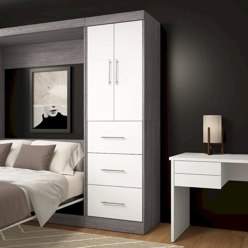 Armoire 25" avec portes et tiroirs | Blanc / Antigua / Gris écorce | Assemblage par 2 personnes