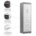 Armoire 25" avec portes et tiroirs | Blanc / Antigua / Gris écorce | Assemblage par 2 personnes