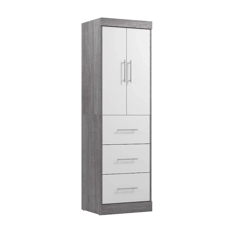 Armoire 25" avec portes et tiroirs | Blanc / Antigua / Gris écorce | Assemblage par 2 personnes