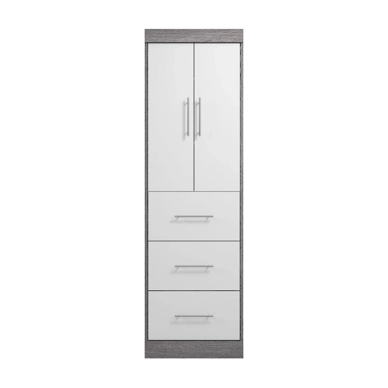 Armoire 25" avec portes et tiroirs | Blanc / Antigua / Gris écorce | Assemblage par 2 personnes
