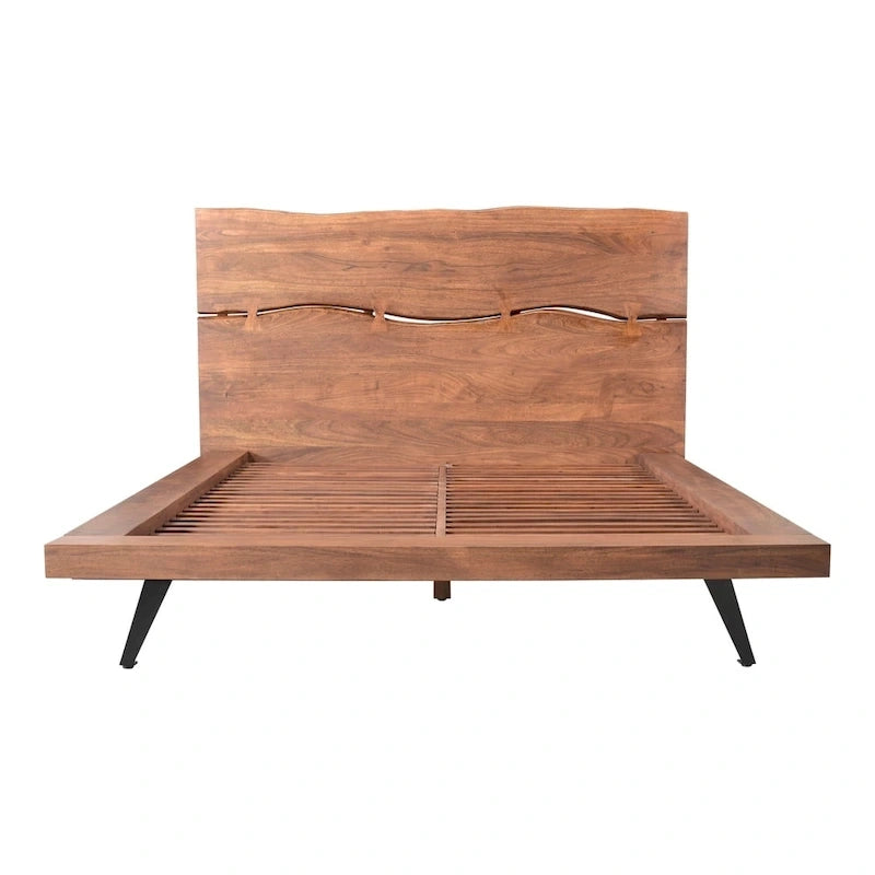 Lit plateforme en bois d'acacia rustique brun