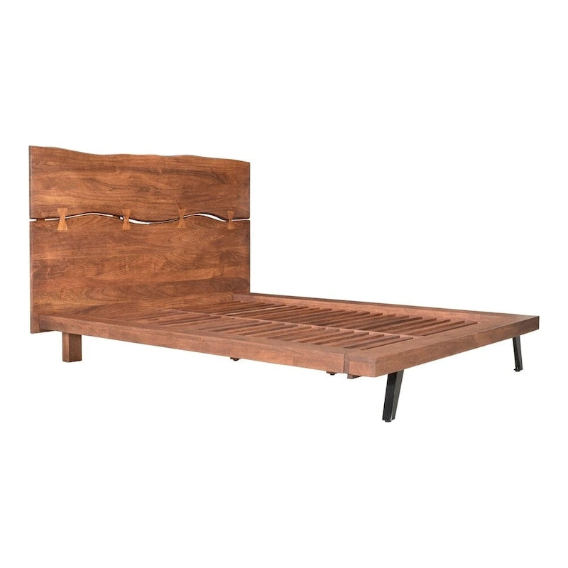 Lit plateforme en bois d'acacia rustique brun