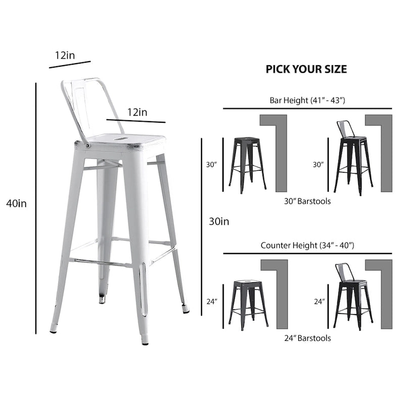 Tabouret de bar en métal 30 pouces - Lot de 2