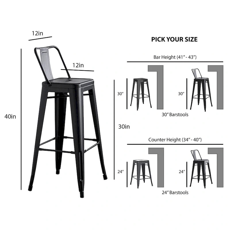 Tabouret de bar en métal 30 pouces - Lot de 2