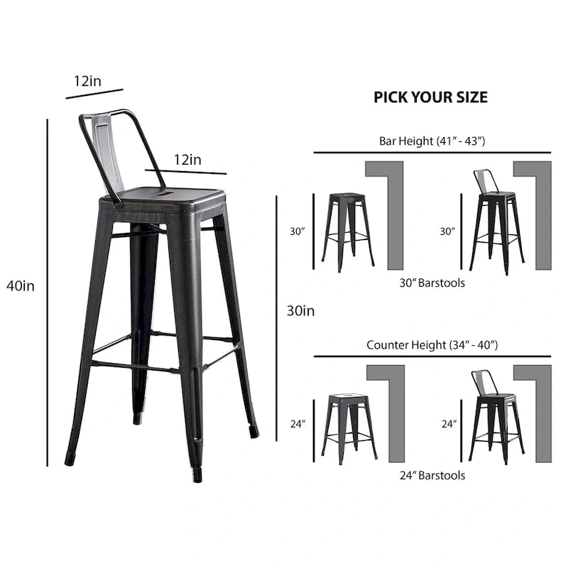 Tabouret de bar en métal 30 pouces - Lot de 2