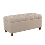Banc de rangement capitonné en tissu beige