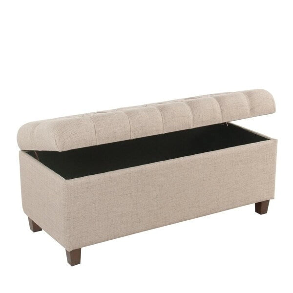 Banc de rangement capitonné en tissu beige