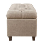 Banc de rangement capitonné en tissu beige