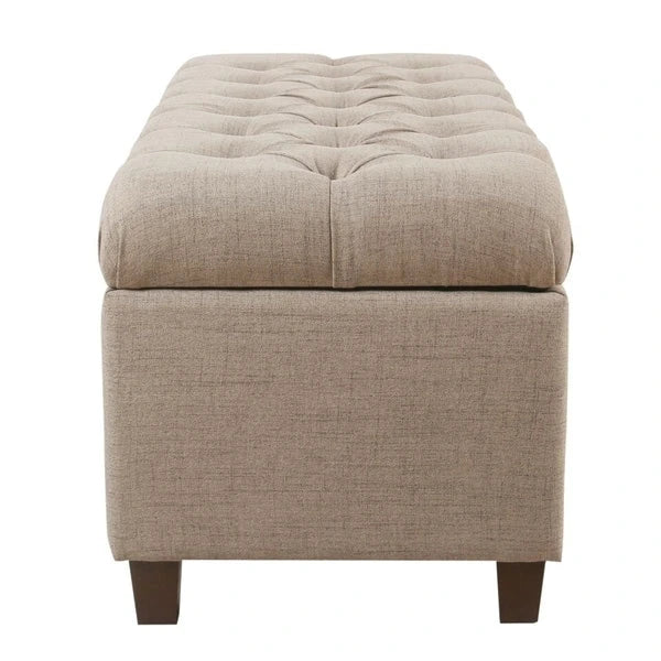 Banc de rangement capitonné en tissu beige