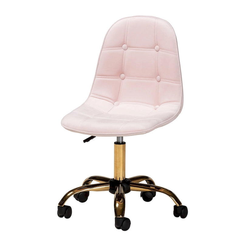 Chaise de bureau pivotante contemporaine en velours glamour et chic et métal doré