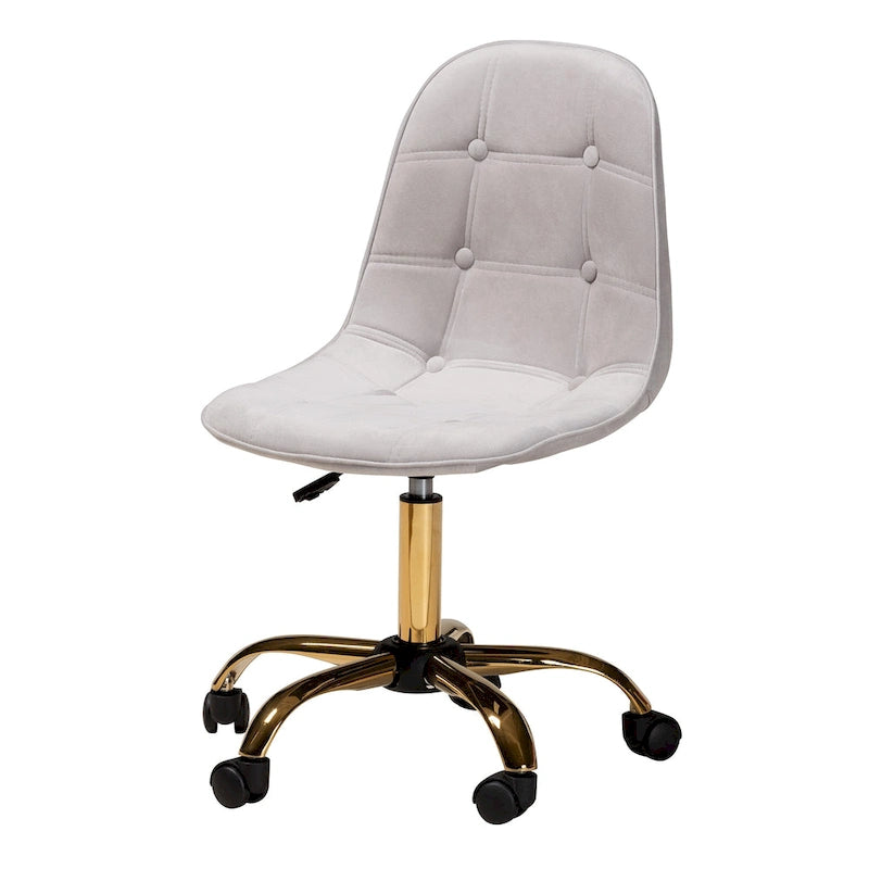 Chaise de bureau pivotante contemporaine en velours glamour et chic et métal doré