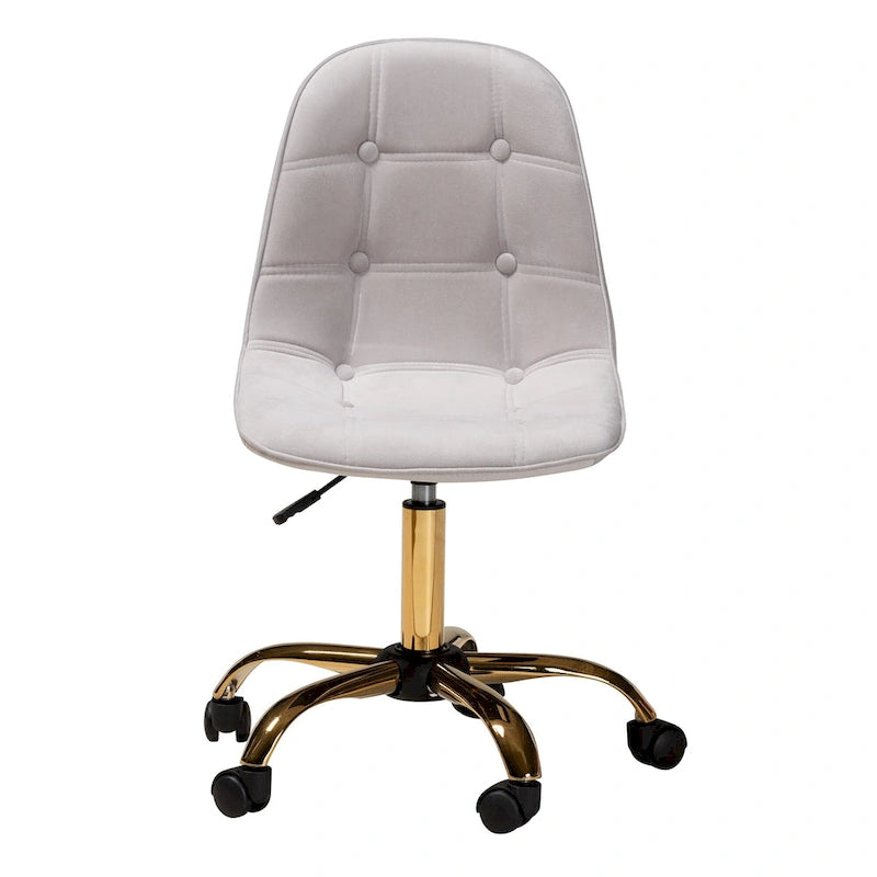 Chaise de bureau pivotante contemporaine en velours glamour et chic et métal doré