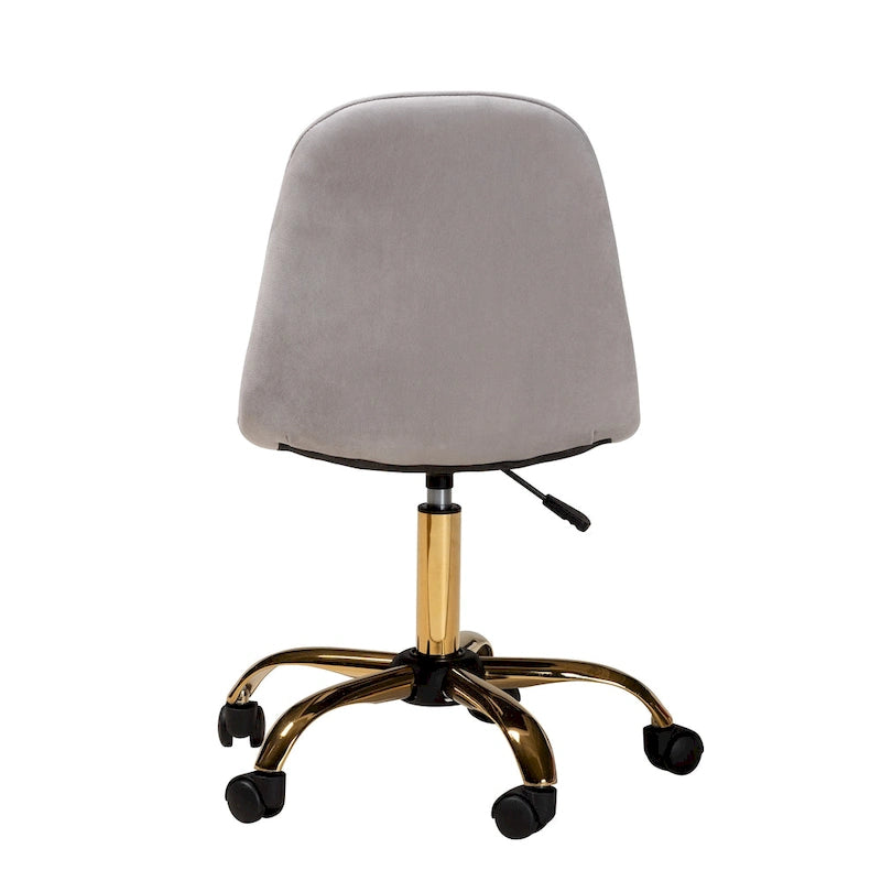 Chaise de bureau pivotante contemporaine en velours glamour et chic et métal doré