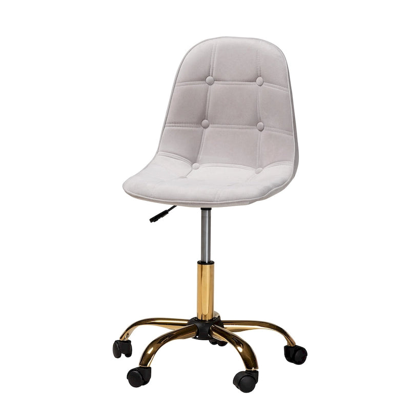 Chaise de bureau pivotante contemporaine en velours glamour et chic et métal doré