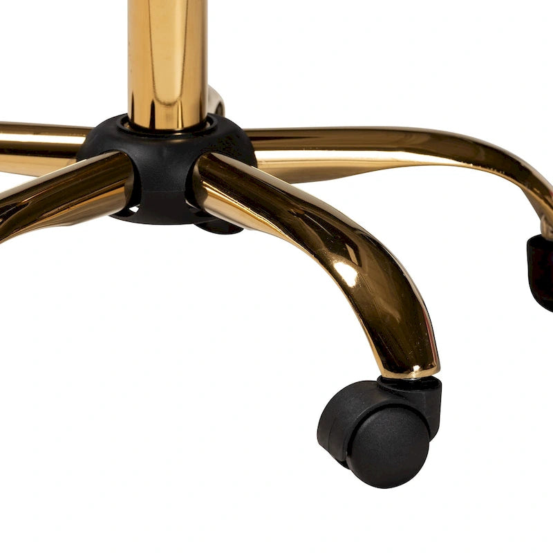 Chaise de bureau pivotante contemporaine en velours glamour et chic et métal doré