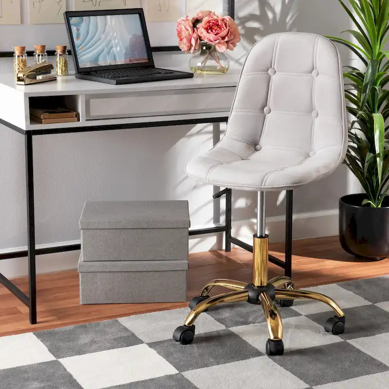 Chaise de bureau pivotante contemporaine en velours glamour et chic et métal doré