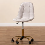 Chaise de bureau pivotante contemporaine en velours glamour et chic et métal doré
