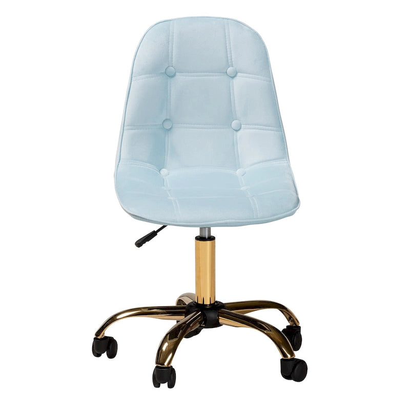 Chaise de bureau pivotante contemporaine en velours glamour et chic et métal doré