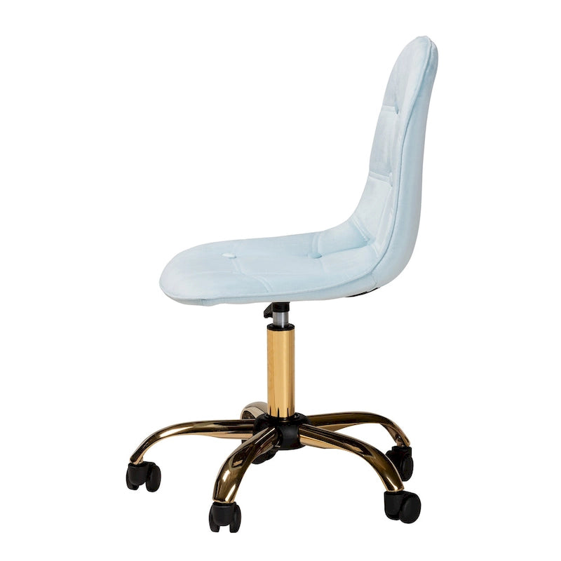 Chaise de bureau pivotante contemporaine en velours glamour et chic et métal doré