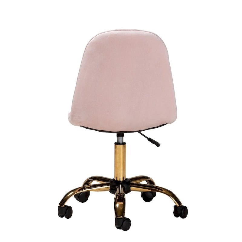 Chaise de bureau pivotante contemporaine en velours glamour et chic et métal doré