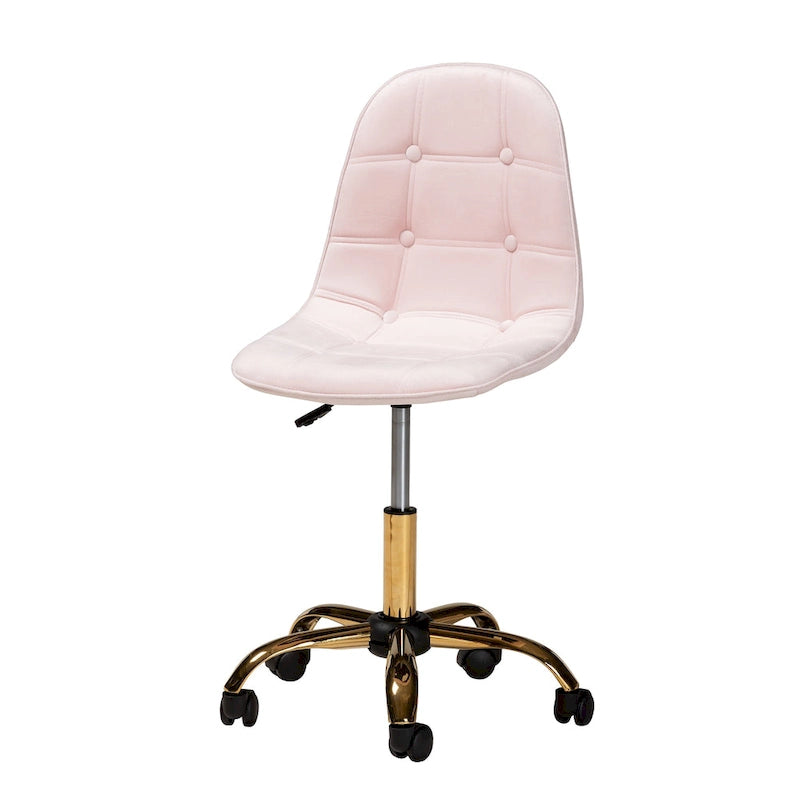 Chaise de bureau pivotante contemporaine en velours glamour et chic et métal doré