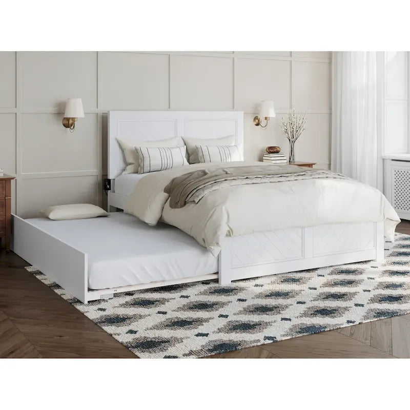 Lit plateforme double avec pied de lit assorti et lit gigogne double