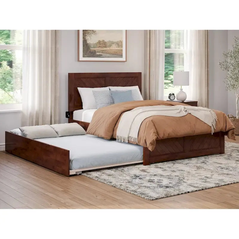 Lit plateforme double avec pied de lit assorti et lit gigogne double