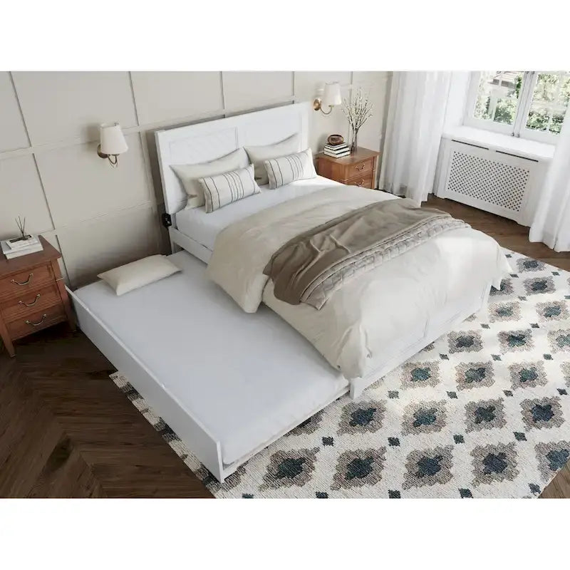 Lit plateforme double avec pied de lit assorti et lit gigogne double