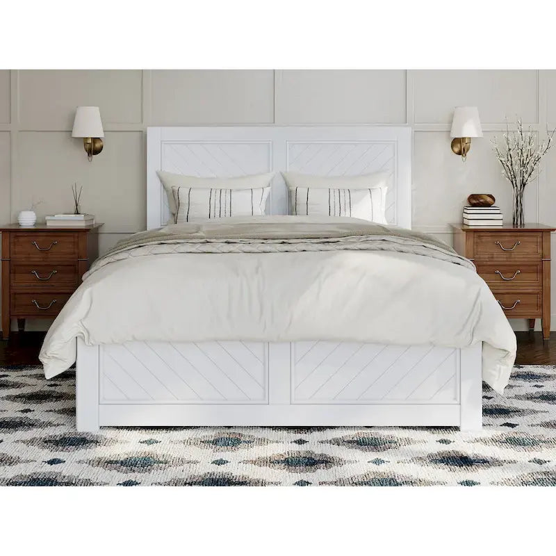 Lit plateforme double avec pied de lit assorti et lit gigogne double