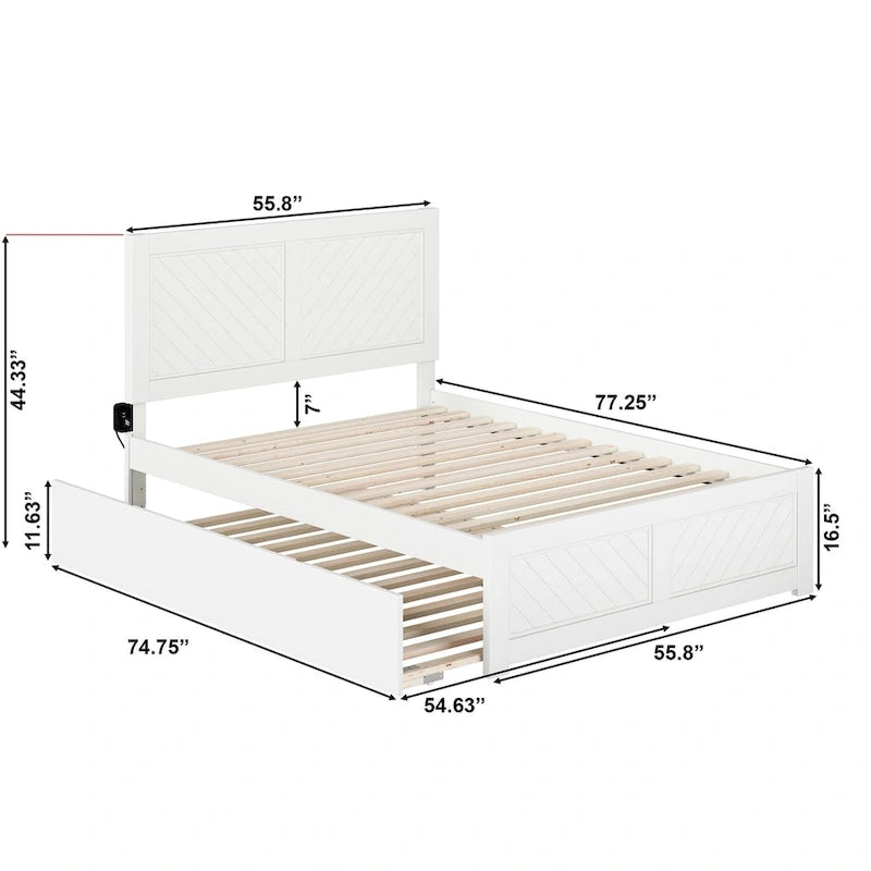 Lit plateforme double avec pied de lit assorti et lit gigogne double