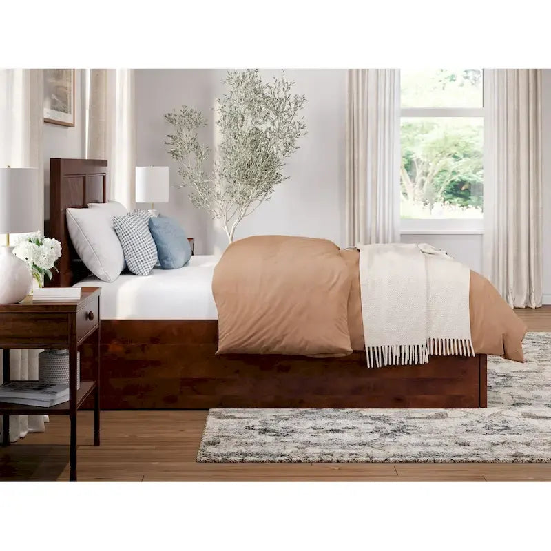 Lit plateforme double avec pied de lit assorti et lit gigogne double