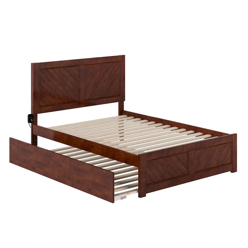 Lit plateforme double avec pied de lit assorti et lit gigogne double