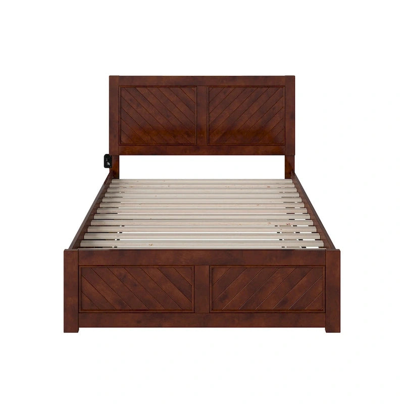 Lit plateforme double avec pied de lit assorti et lit gigogne double