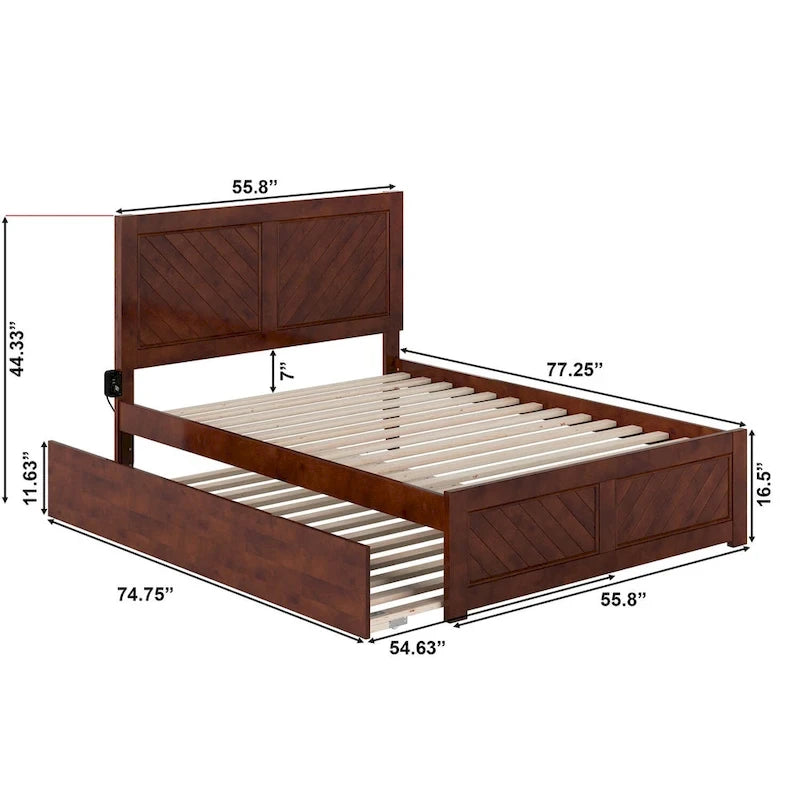 Lit plateforme double avec pied de lit assorti et lit gigogne double